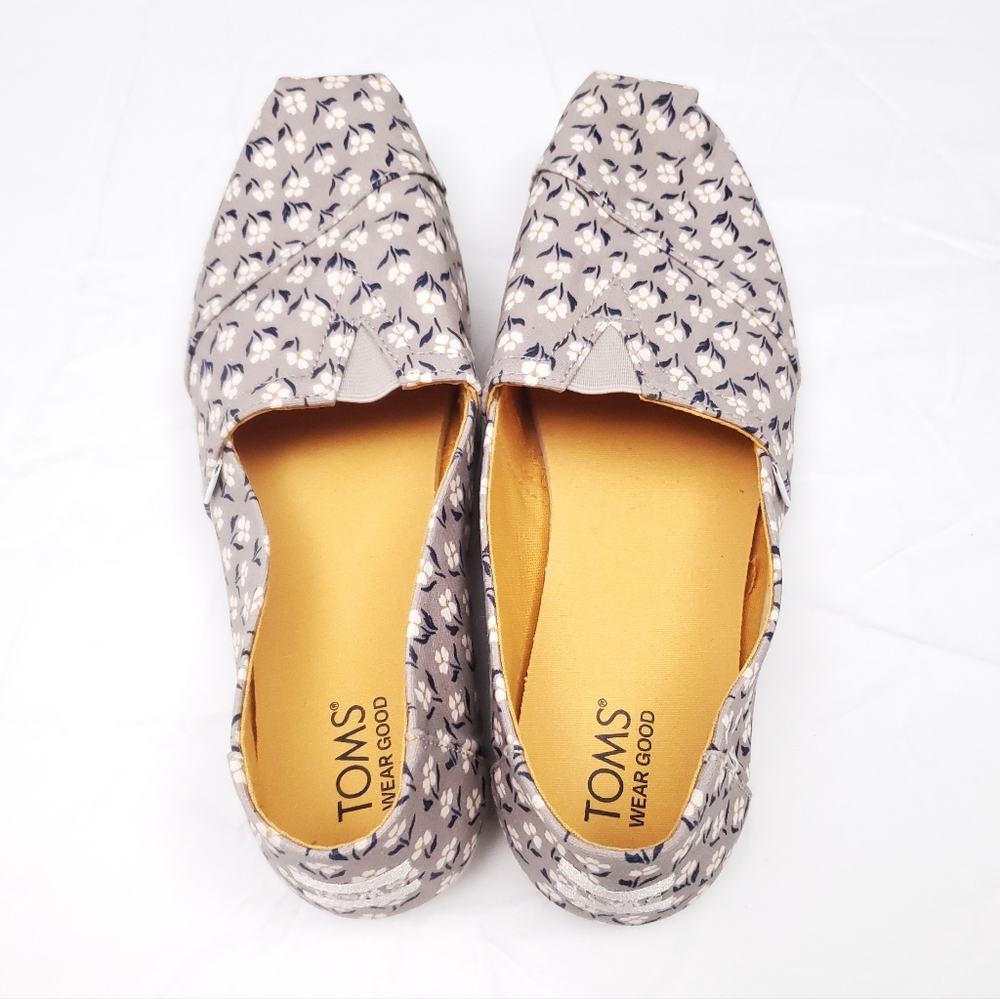 TOMS Women's Alpargata Vintage Gray Daisies Patterned Slip On Flats Size 9 - Picture 3 of 7